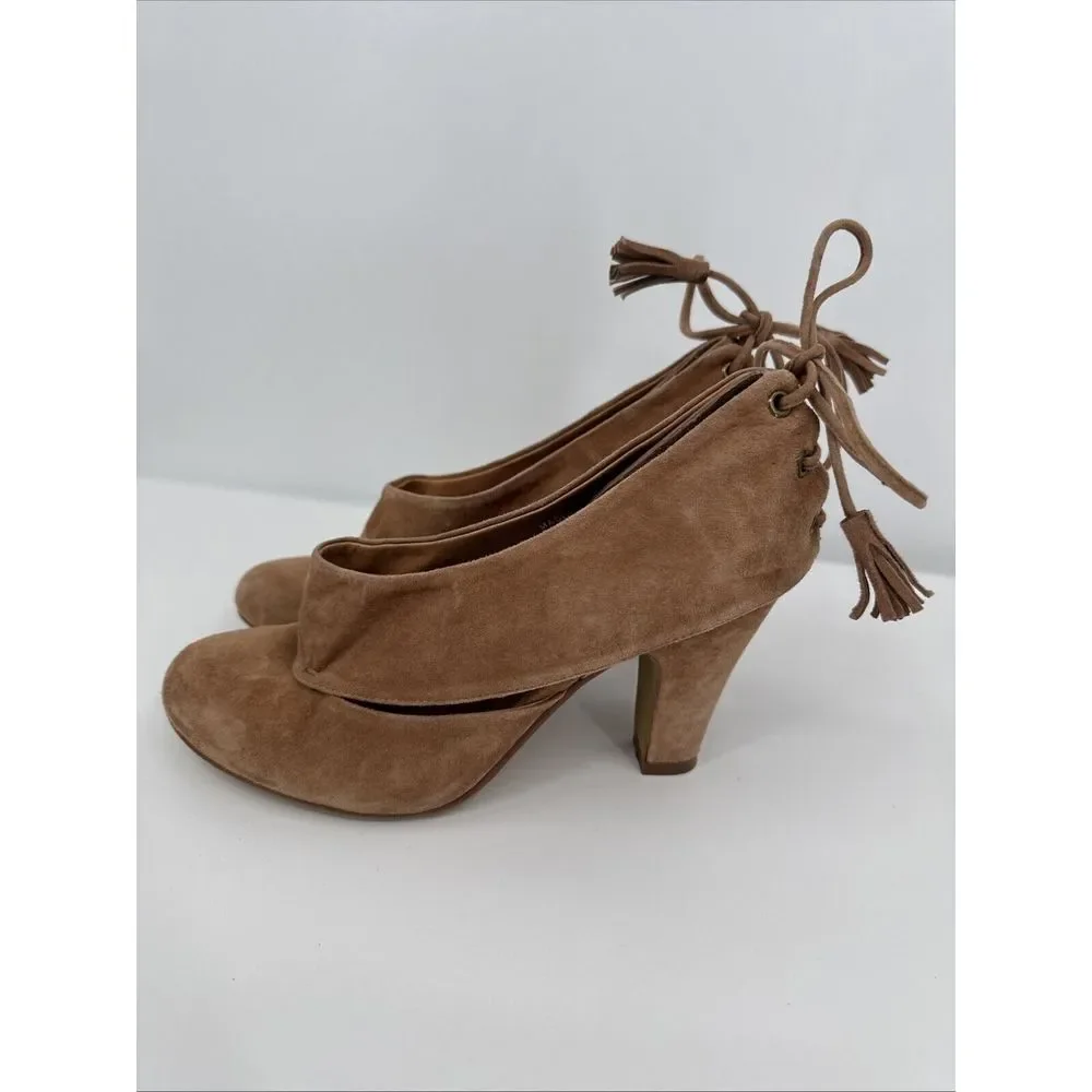 Jeffrey Campbell Handmade Ibiza Mabel Tan Suede Leather Heels Cutout‎ Tassel